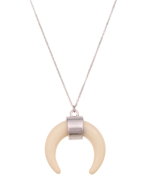 -50% SALE Leslii Lange Halskette Horn Look in Silber Creme Weiß Begrenztes Angebot