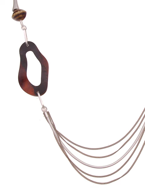 -50% SALE Leslii Lange Halskette Modern Swing in Braun Silber Saisonschlussverkauf