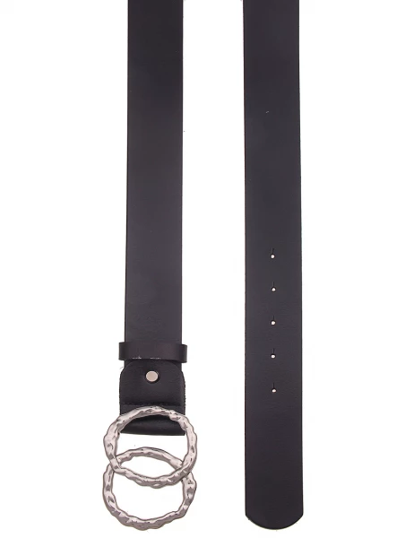 -50% SALE! Leslii Damen-Gürtel Basic echter Leder-Gürtel Doppel Ring Schwarz Silber Große Rabatte