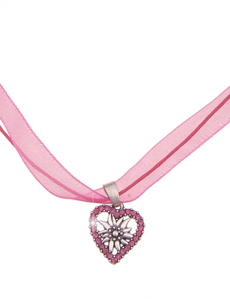 -50% SALE Leslii Damen-Kette Edelweiß Herz-Kette Dirndl Oktoberfest kurze Kette Modeschmuck Pink Sil Neuheiten