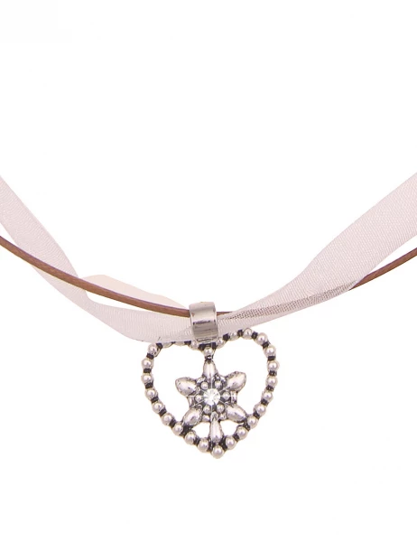 -50% SALE Leslii Damen-Kette Edelweiß Herz kurze Halskette Dirndl Oktoberfest Wiesn in Braun Weiß Bestseller
