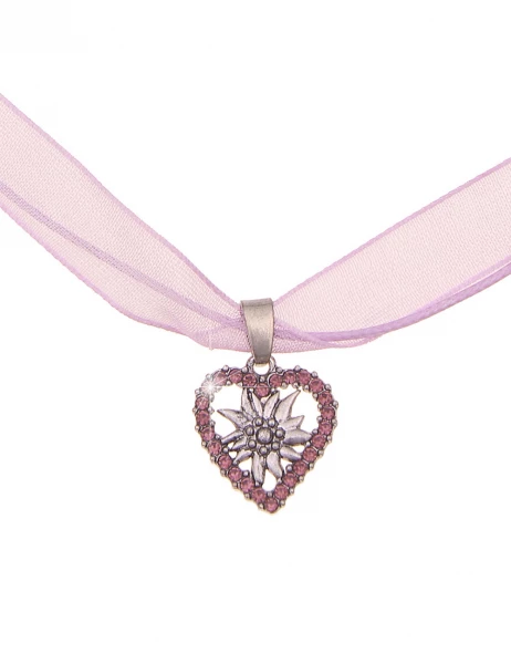 -50% SALE Leslii Damen-Kette Edelweiß Herz-Kette Dirndl Oktoberfest kurze Kette Modeschmuck Lila Sil Kauf eins, bekomm eins gratis