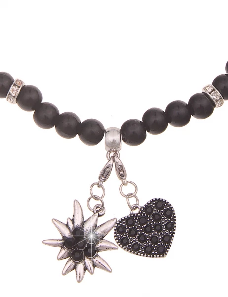-50% SALE Leslii Damen-Kette Heidi Edelweiß Herz-Kette Dirndl Oktoberfest Modeschmuck Schwarz VIP-Rabatte