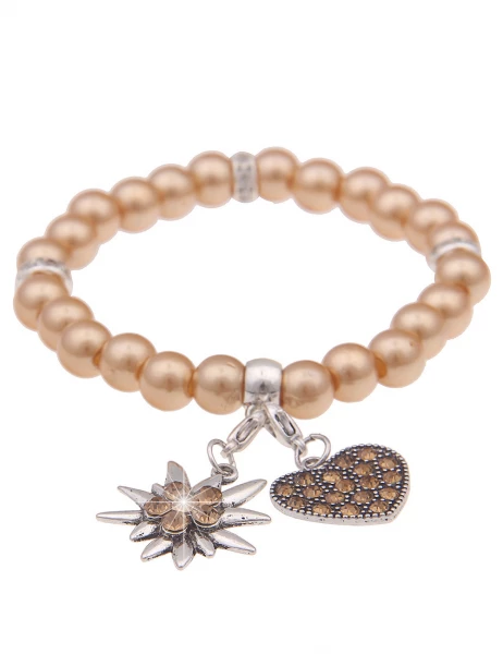 -50% SALE Leslii Damen-Armband Heidi Edelweiß Herz-Armband Dirndl Oktoberfest Perlen Braun JETZT KAUFEN