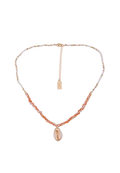 -50% SALE Leslii Kurze Halskette Muschel in Orange Weiß Nur für heute