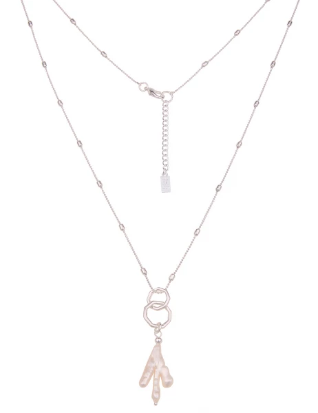 -50% SALE Leslii Lange Halskette Muschel Stück in Silber Weiß Outlet