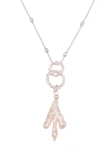 -50% SALE Leslii Lange Halskette Muschel Stück in Silber Weiß Outlet