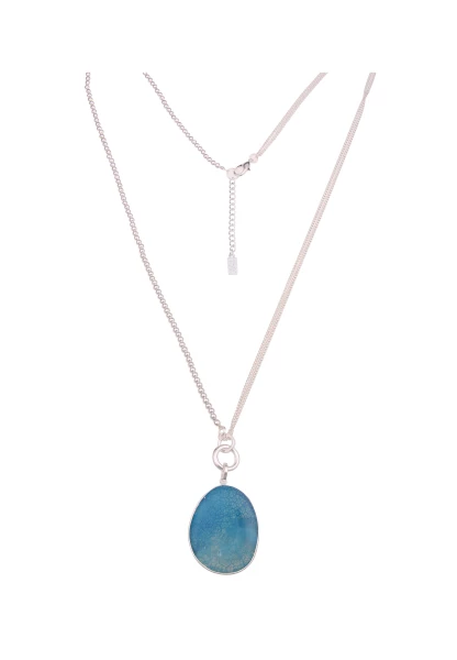 -50% SALE Leslii Damen-Kette Naturstein Stein-Kette lange Halskette Silber Blau Türkis Hotsell