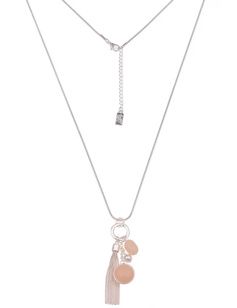 -50% SALE Leslii Lange Halskette Glanz Statement in Silber Beige im Angebot