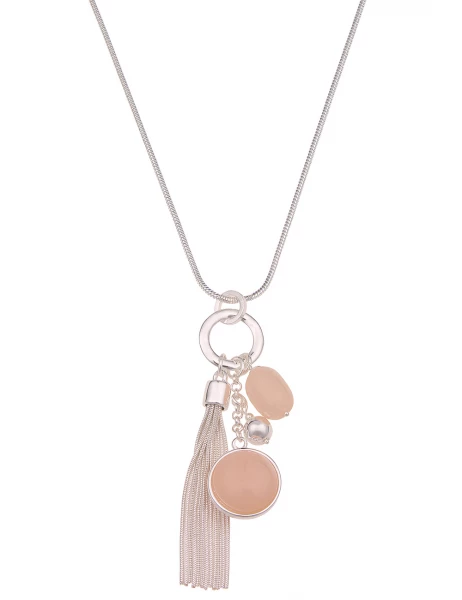 -50% SALE Leslii Lange Halskette Glanz Statement in Silber Beige im Angebot