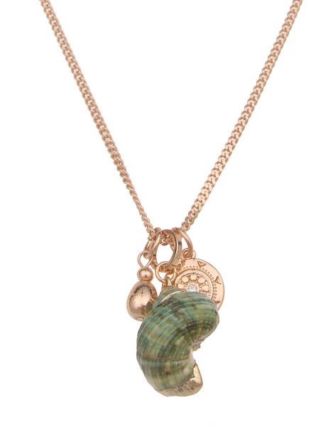 -50% SALE Leslii Lange Halskette Natur Muschel in Gold Grün Schlussverkauf