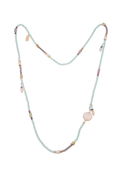 -50% SALE Leslii Lange Halskette Glasperlen echte Perlen in Weiß Mint Günstiger Verkauf