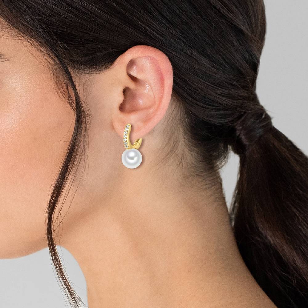 Rafaela Donata Creolen Sterling Silber gelbgold Südsee-Muschelkernperle weiß Zirkonia weiß 50% Rabatt für begrenzte Zeit