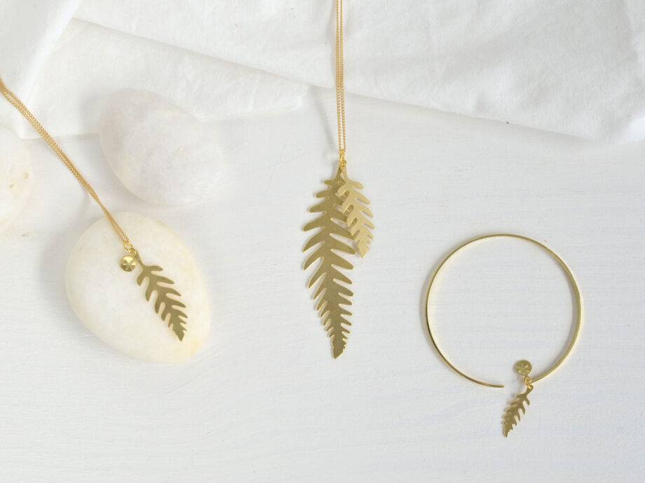 Renna Deluxe Farn Ohrringe in Gold Versandkostenfrei