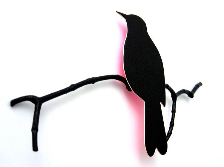 Renna Deluxe Drossel in Schwarz mit Glow in NeonPINK _ Wandobjekt Riesige Rabatte