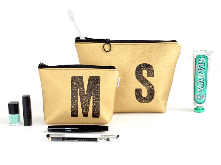 Renna Deluxe Kosmetiktasche Metallic GOLD personalisiert mit Monogramm Räumungsverkauf