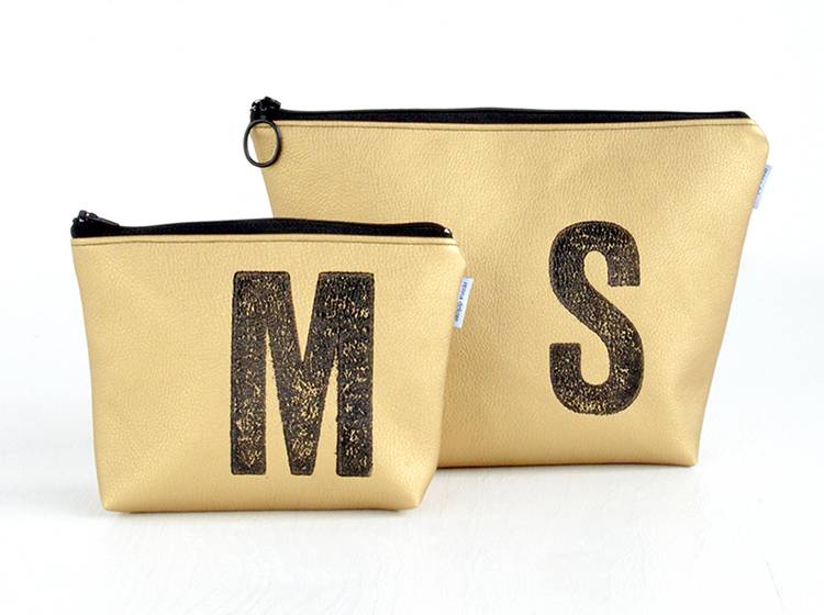 Renna Deluxe Kosmetiktasche Metallic GOLD personalisiert mit Monogramm Räumungsverkauf