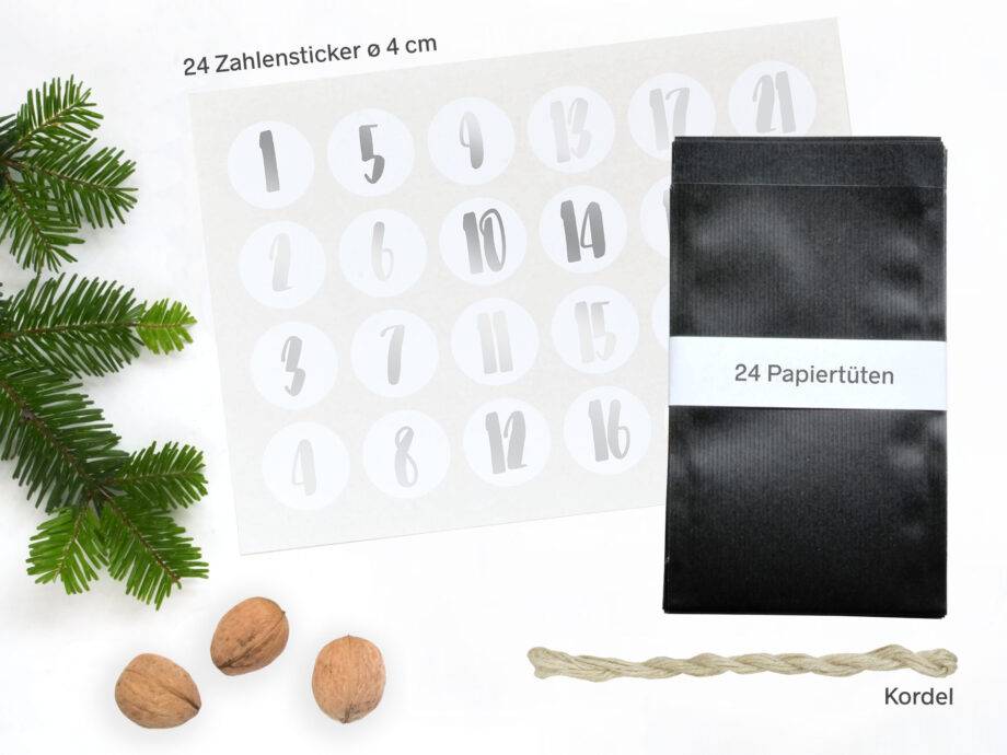 Renna Deluxe Adventskalender SILBER metallic mit schwarzen Tüten Begrenzte Freigabe