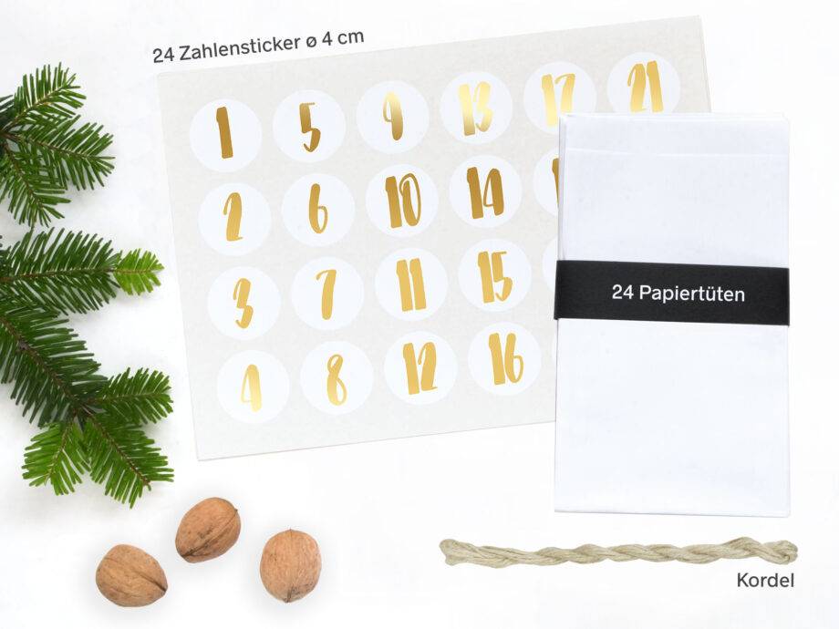 Renna Deluxe Adventskalender Gold metallic mit weißen Papiertüten Top Angebot