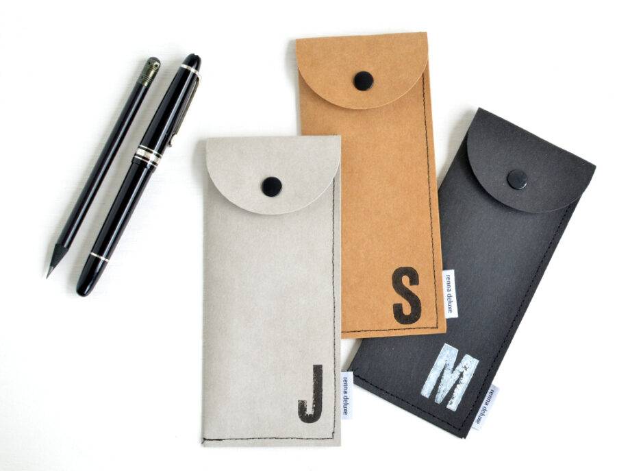 Renna Deluxe Graues Etui für Stifte mit Monogramm vegan Stifteetui Letzte 3 Tage