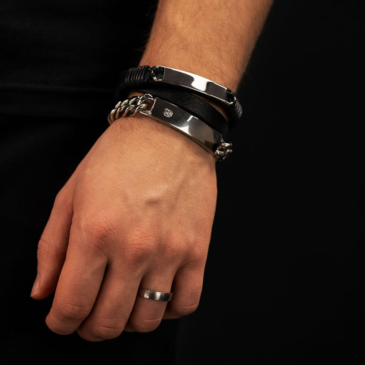 Save Brave Doppeltes Lederarmband Mason mit Edelstahl Letzte 2 Tage