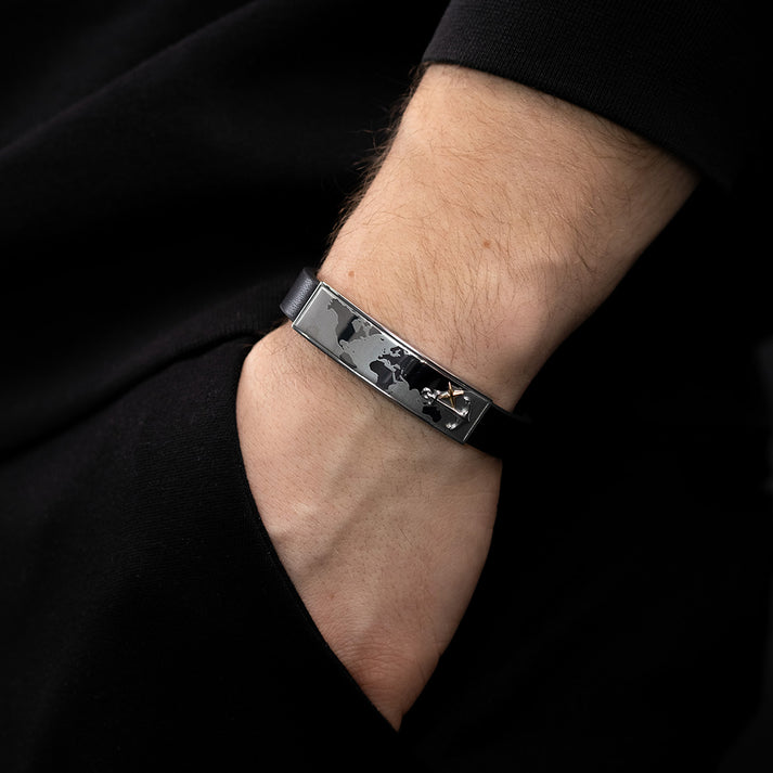 Save Brave Lederarmband Worldanchor schwarz - Welt & Anker gold Bis zu 55% Rabatt