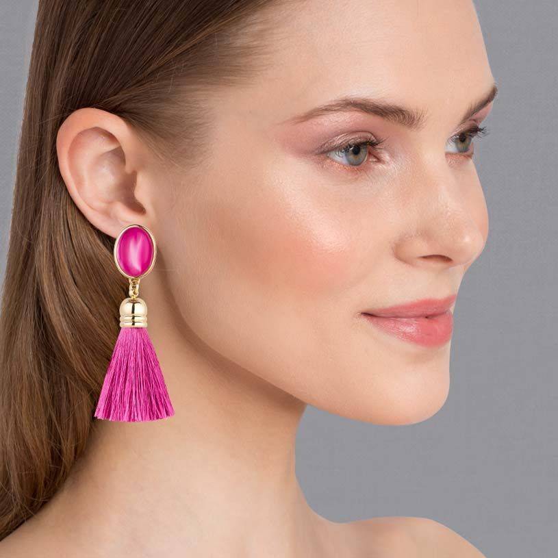 SchwesterSchwester Pinkfarbene Ohrstecker mit schönen seidigen Quasten Saisonale Angebote