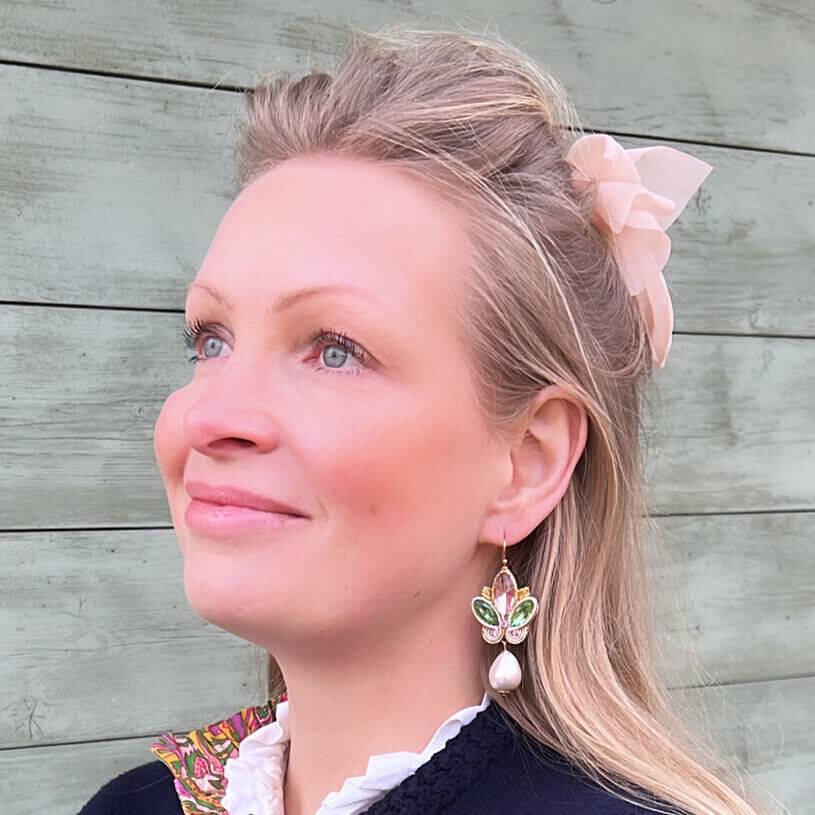 SchwesterSchwester Schöne Soutache-Ohrhänger in Rosa und Grün mit Baumwolltropfen Neueste Stile