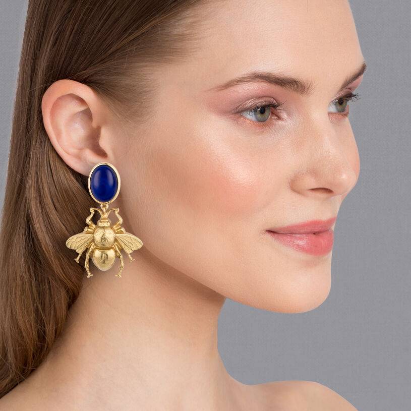 SchwesterSchwester Dunkelblauer Ohrstecker mit vergoldeter Hummel von AmuseToi Begrenztes Angebot