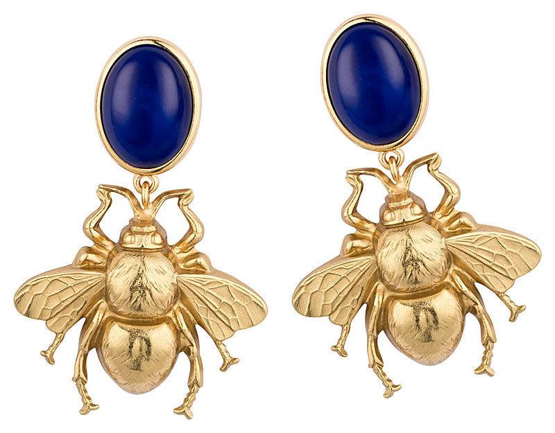 SchwesterSchwester Dunkelblauer Ohrstecker mit vergoldeter Hummel von AmuseToi Begrenztes Angebot