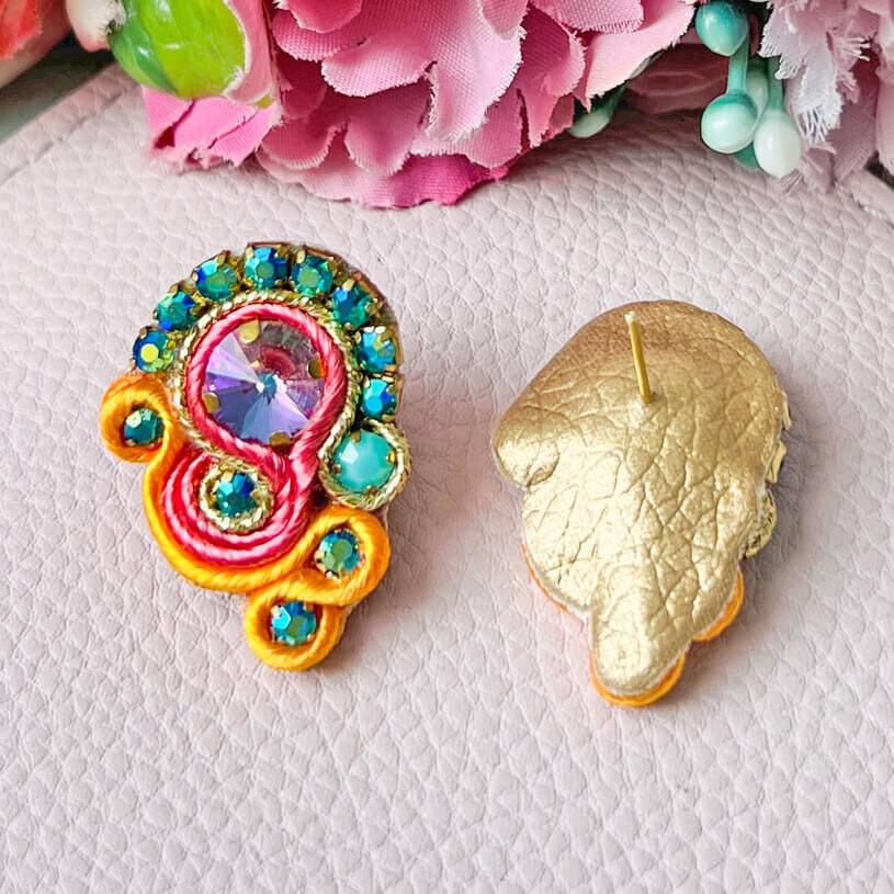 SchwesterSchwester Schöne Soutache-Ohrringe in Orange und Türkis Fabrikladen