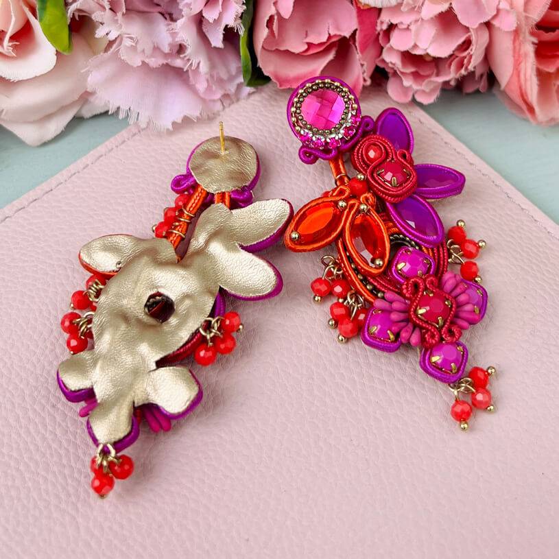 SchwesterSchwester Große Soutache-Ohrringe in Pink, Orange und Violett Versandkostenfrei