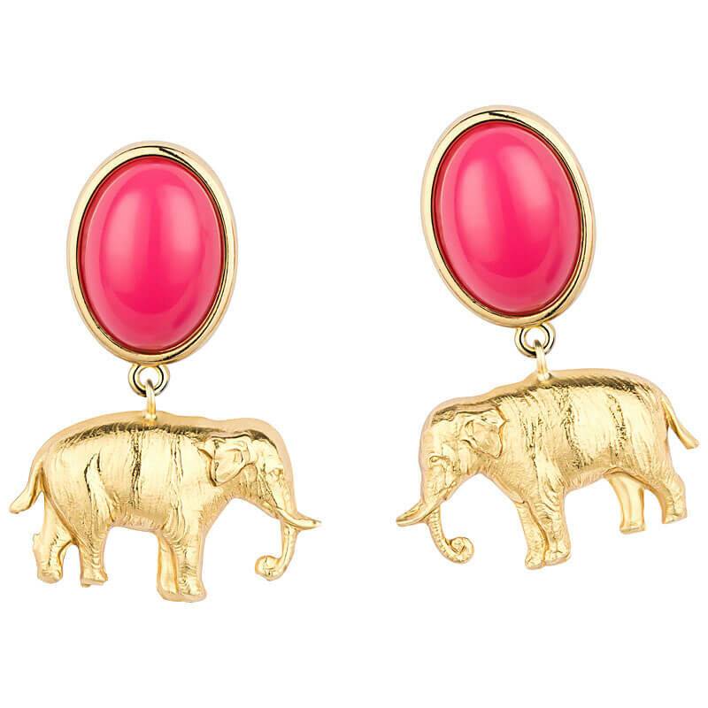SchwesterSchwester Ohrstecker in Pink mit vergoldetem Elefant von AmuseToi JETZT KAUFEN