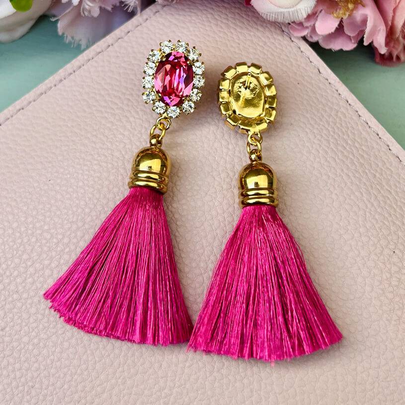 SchwesterSchwester Edel funkelnde Ohrstecker in Pink mit Quaste Letzte 2 Tage