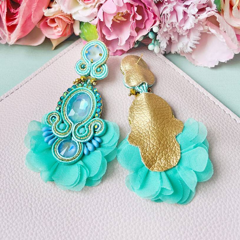 SchwesterSchwester Außergewöhnliche Soutache-Ohrringe in Türkis Super Rabatt