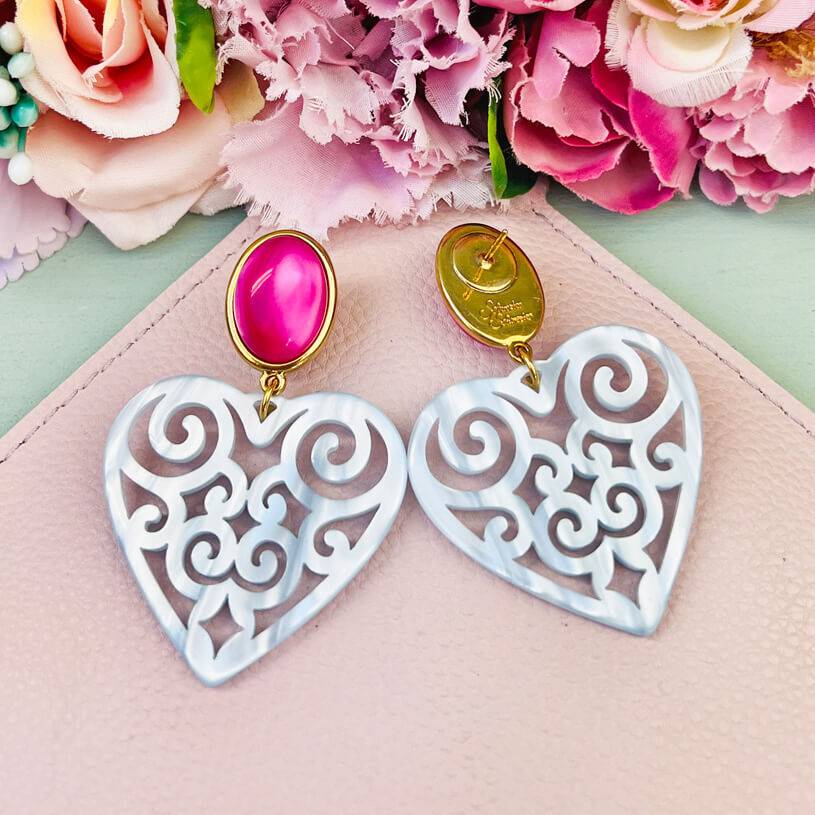 SchwesterSchwester Schöne Herz-Ohrringe mit pinken Ohrsteckern und Herz-Ornamenten in Hellblau Black Friday Preise